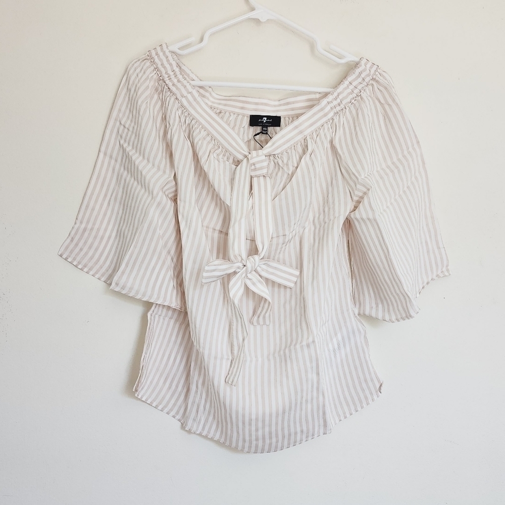 7 For All Mankind Off the Shoulder Striped Blouse size XS